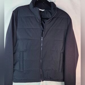 Zara Black Puffer Jacket Neoprene Effect Sleeve Elastic Cuff Versatile Chic Sz M